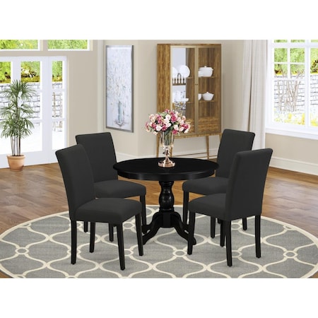 East West Furniture 5 Piece Hartland Kitchen Table Set - Wire Brushed Black HBAB5-ABK-24